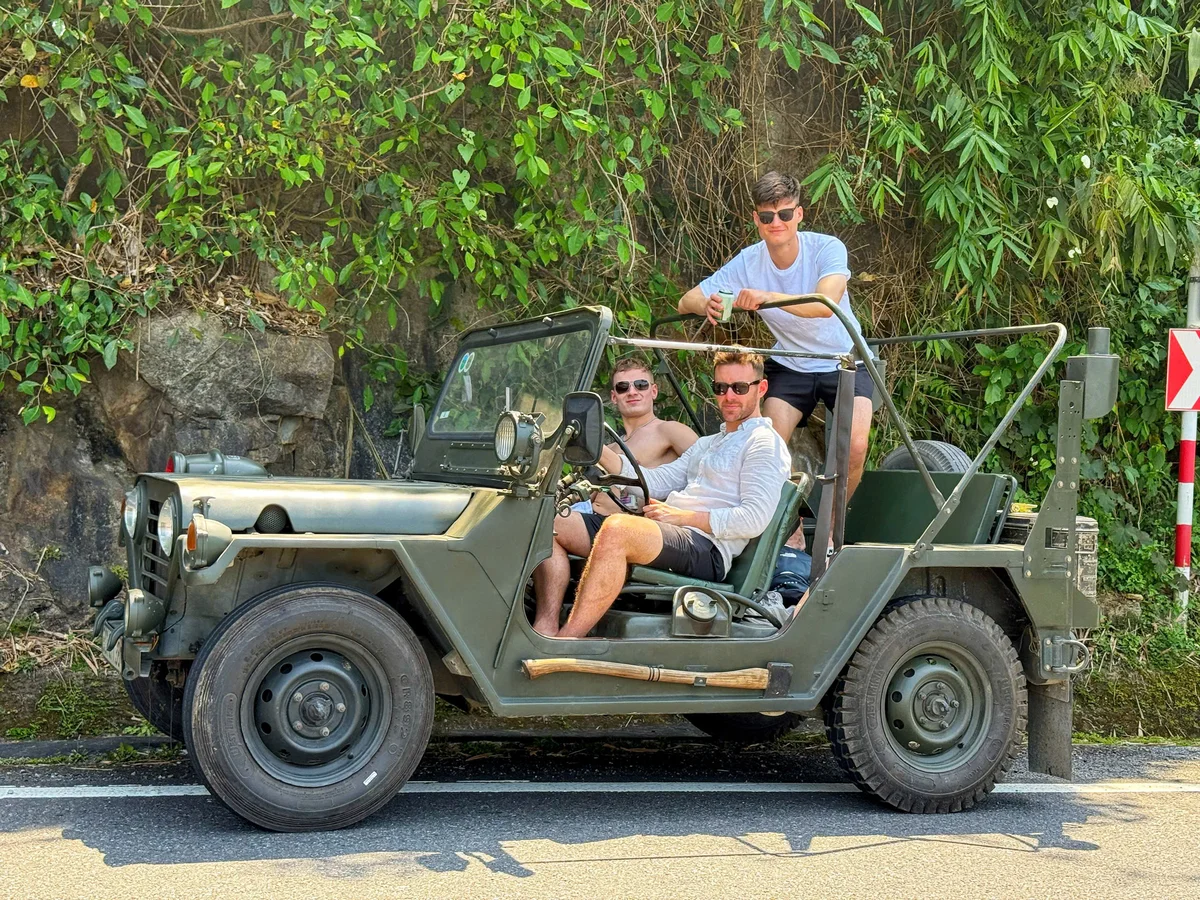 Hai Van Pass Jeep group friends jungle road