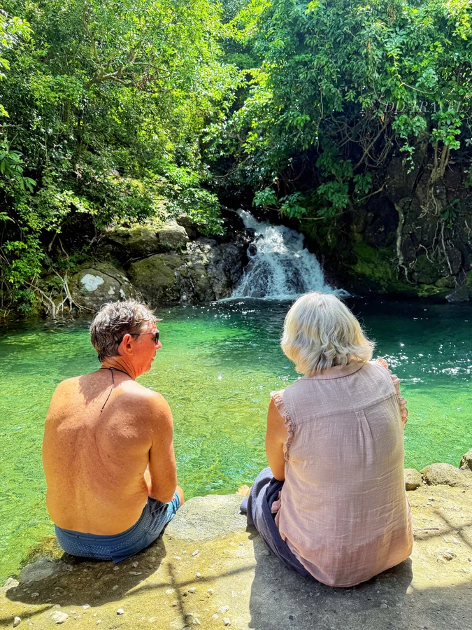 Waterfall swimming couple pool Hoi An Hue DDTravel