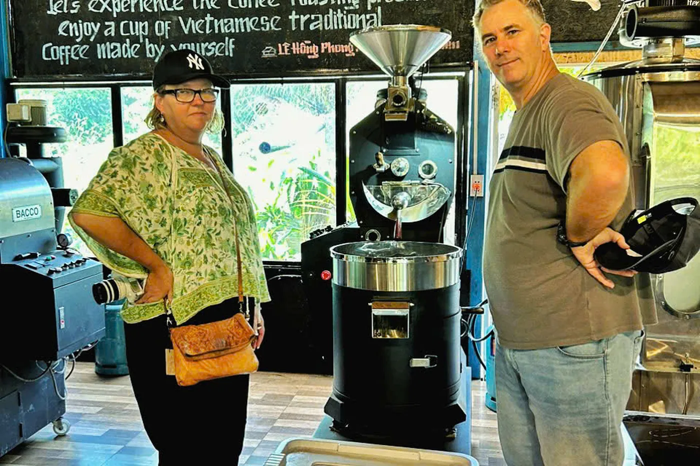 Coffee roastery stop guests Hoi An island Jeep tour DDTravel