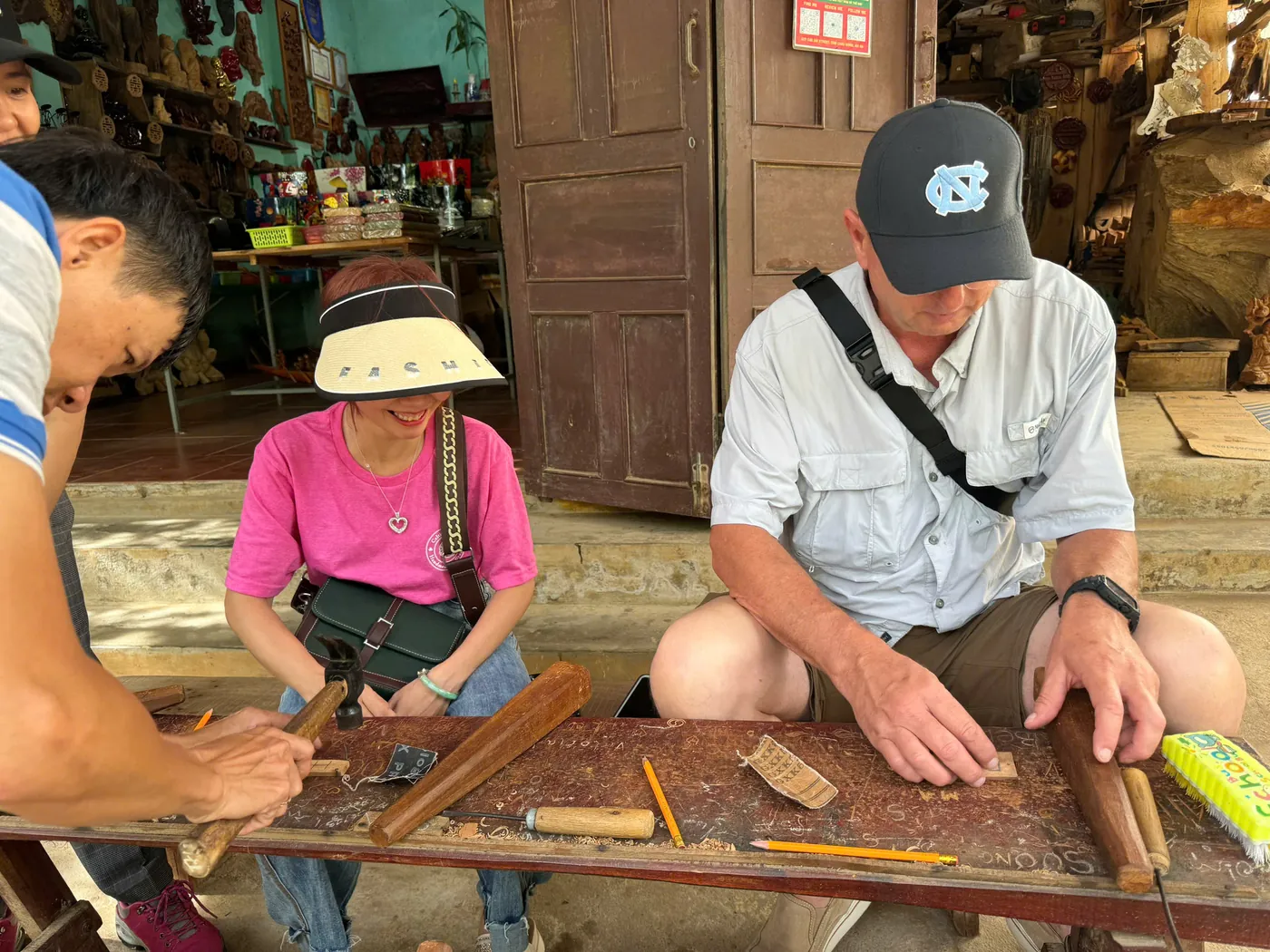 Kim Bong carpentry wood carving guests Hoi An island Jeep tour DDTravel