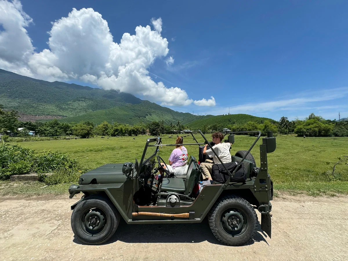 Open-top Jeep tour to My Son Sanctuary mountains landscape